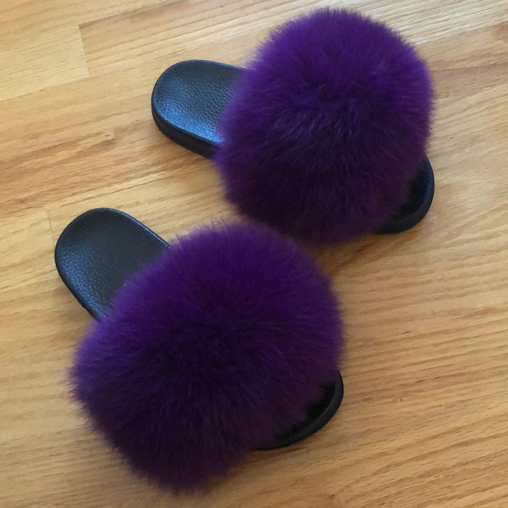 Cute real fox fur slippers